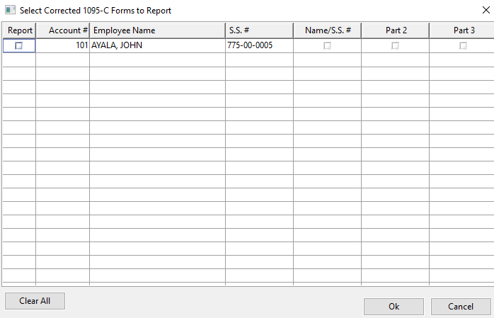 Select Corrected 1095-C Forms to Report