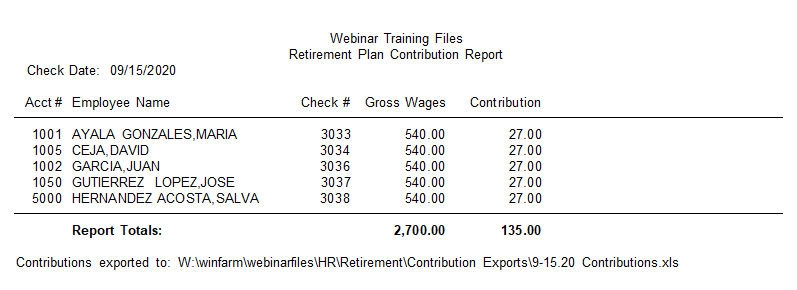retirement plan contribution report